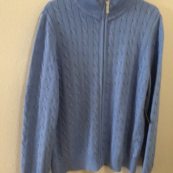 LAUREN RALPH LAUREN CABLE ZIPPERED CARDIGAN SWEATER